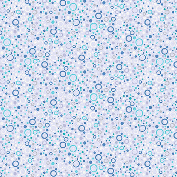 Image of Little Squirt Bubbles Pale Lilac quilting cotton fabric by Morris Creative Group for QT Fabrics. Features circles on a purple background. Cute Little Fabric Shop.