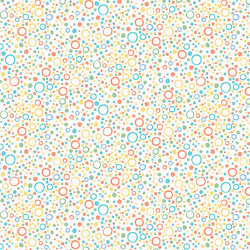 Image of Little Squirt Bubbles Light Cream quilting cotton fabric by Morris Creative Group for QT Fabrics. Features circles on a white background. Cute Little Fabric Shop.