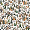 Image of Terrors of the Pleistocene Pleistocene Landscape Eggshell quilting cotton fabric by Morris Creative Group for QT Fabrics. Features plants and rocks on a white background. Cute Little Fabric Shop.