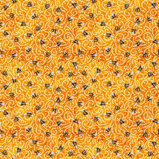 Image of Daisy Delights Ditsy Orange quilting cotton fabric by Morris Creative Group for QT Fabrics. Features flowers on an orange background. Cute Little Fabric Shop.