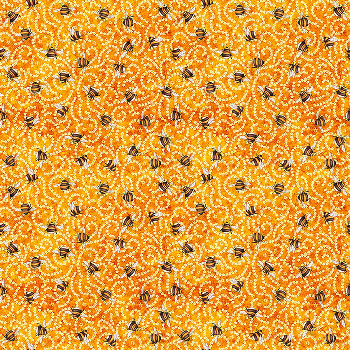 Image of Daisy Delights Ditsy Orange quilting cotton fabric by Morris Creative Group for QT Fabrics. Features flowers on an orange background. Cute Little Fabric Shop.