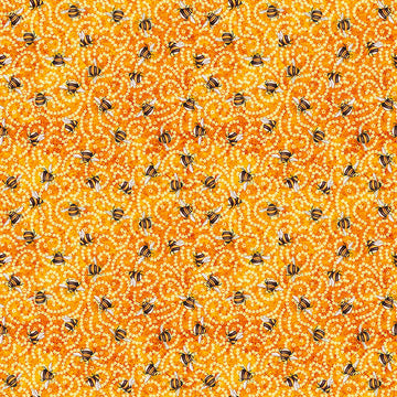 Image of Daisy Delights Ditsy Orange quilting cotton fabric by Morris Creative Group for QT Fabrics. Features flowers on an orange background. Cute Little Fabric Shop.