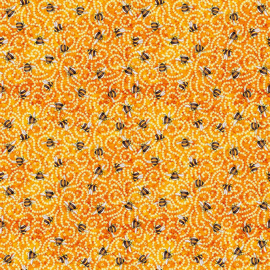 Image of Daisy Delights Ditsy Orange quilting cotton fabric by Morris Creative Group for QT Fabrics. Features flowers on an orange background. Cute Little Fabric Shop.