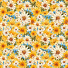 Image of Daisy Delights Packed Daisies Denim quilting cotton fabric by Morris Creative Group for QT Fabrics. Features flowers on a blue background. Cute Little Fabric Shop.