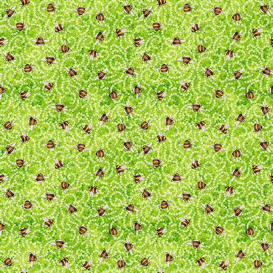 Image of Daisy Delights Ditsy Lime quilting cotton fabric by Morris Creative Group for QT Fabrics. Features flowers on a green background. Cute Little Fabric Shop.