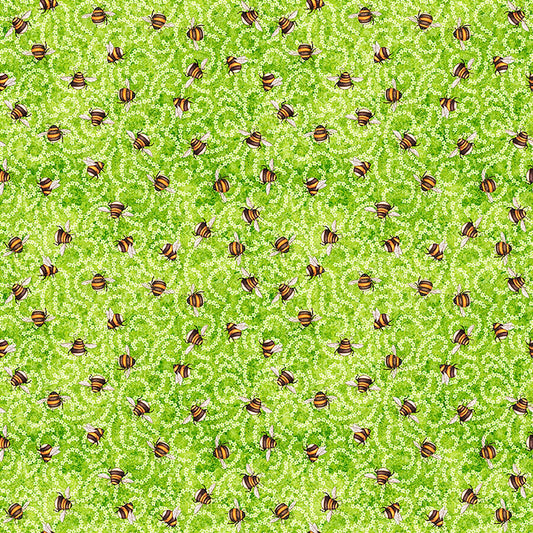 Image of Daisy Delights Ditsy Lime quilting cotton fabric by Morris Creative Group for QT Fabrics. Features flowers on a green background. Cute Little Fabric Shop.