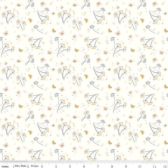 Image of Hush Hush 6 Make A Wish White quilting cotton fabric by assorted designers for Riley Blake Designs. Features flowers on a white background. Cute Little Fabric Shop.