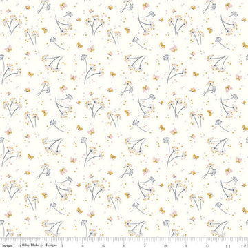 Image of Hush Hush 6 Make A Wish White quilting cotton fabric by assorted designers for Riley Blake Designs. Features flowers on a white background. Cute Little Fabric Shop.