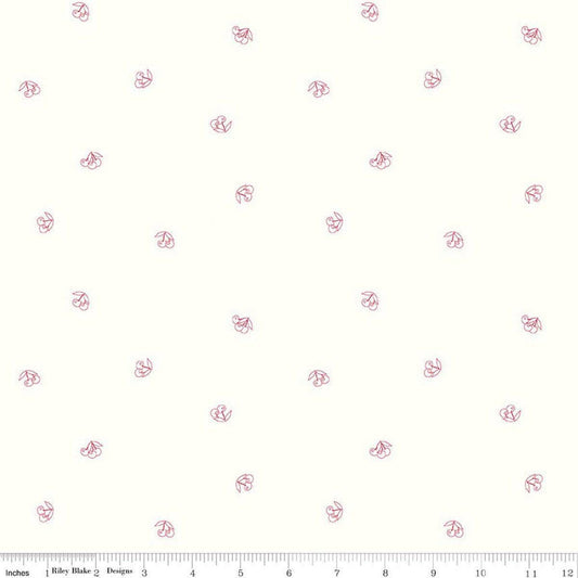 Image of Hush Hush 6 Very Cherry White quilting cotton fabric by assorted designers for Riley Blake Designs. Features cherries on a white background. Cute Little Fabric Shop.