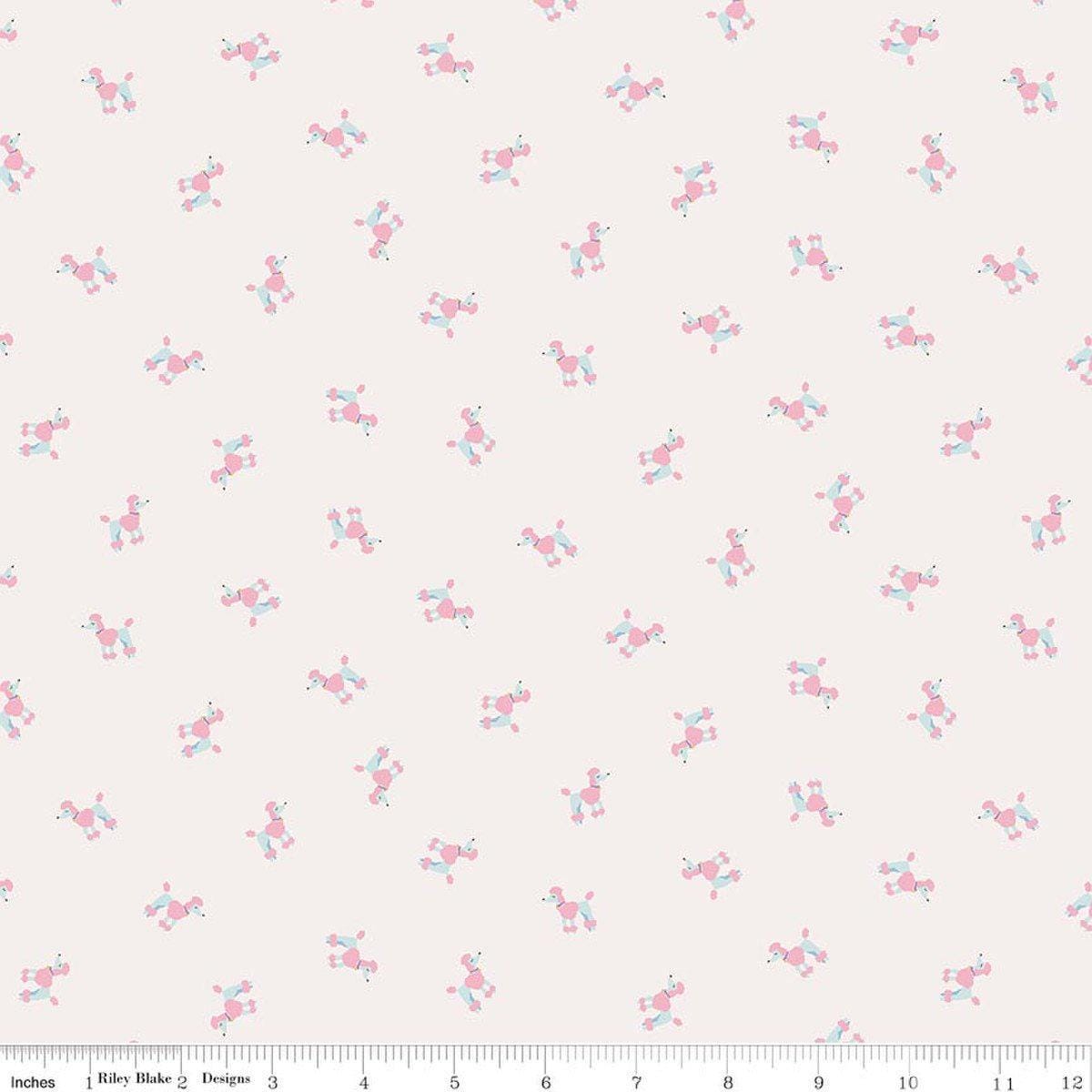 Image of Hush Hush 6 Ca-Poodling White quilting cotton fabric by assorted designers for Riley Blake Designs. Features dogs on a white background. Cute Little Fabric Shop.