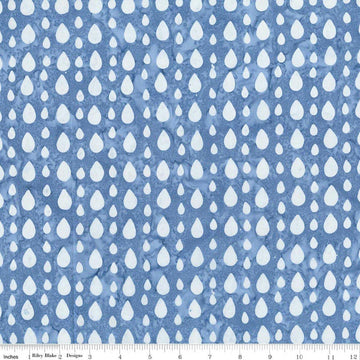 Image of Batiks Around the World London Skystone quilting cotton fabric by Tara Reed for Riley Blake Designs. Features raindrops on a blue background. Cute Little Fabric Shop.