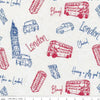 Image of Batiks Around the World London Snow White quilting cotton fabric by Tara Reed for Riley Blake Designs. Features british landmarks on a white background. Cute Little Fabric Shop.