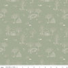 Image of Hedgerow Haven Toile Meadow quilting cotton fabric by Amber Elliot for Riley Blake Designs. Features nature landscape on a green background. Cute Little Fabric Shop.