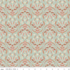 Image of Hedgerow Haven Damask Whisper quilting cotton fabric by Amber Elliot for Riley Blake Designs. Features flowers on a blue background. Cute Little Fabric Shop.