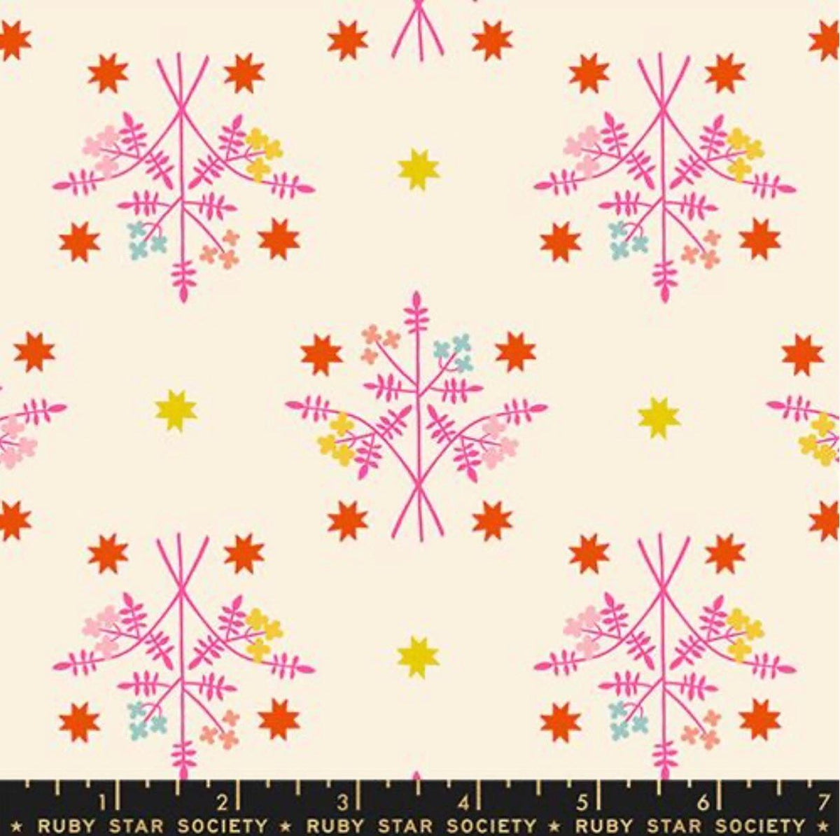 Image of 1 800 Calico Bouquet Neon Pink quilting cotton fabric by Alexia Abegg of Ruby Star Society for Moda Fabrics. Features flowers on a cream background. Cute Little Fabric Shop.