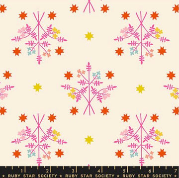 Image of 1 800 Calico Bouquet Neon Pink quilting cotton fabric by Alexia Abegg of Ruby Star Society for Moda Fabrics. Features flowers on a cream background. Cute Little Fabric Shop.