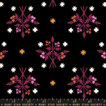 Image of 1 800 Calico Bouquet Black quilting cotton fabric by Alexia Abegg of Ruby Star Society for Moda Fabrics. Features flowers on a black background. Cute Little Fabric Shop.