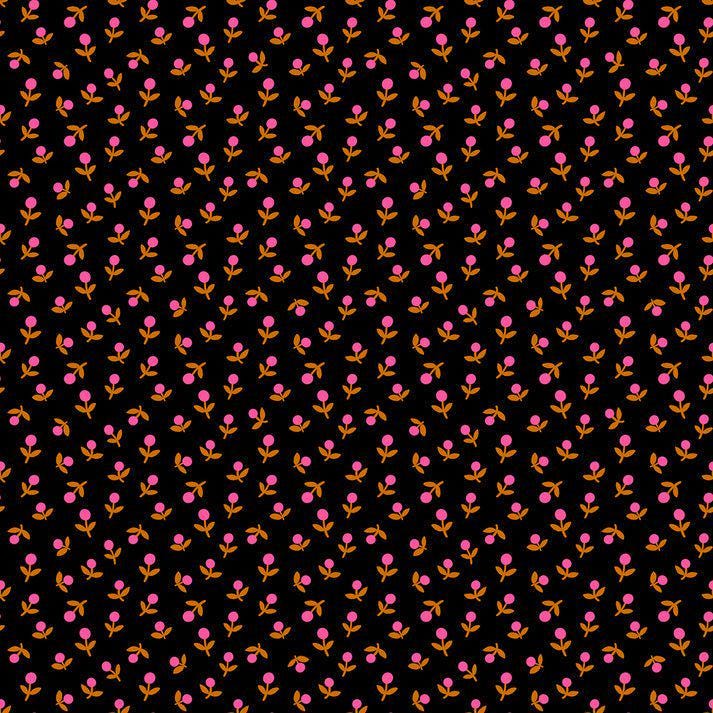 Image of 1 800 Calico Sprout Black quilting cotton fabric by Alexia Abegg of Ruby Star Society for Moda Fabrics. Features flowers on a black background. Cute Little Fabric Shop.
