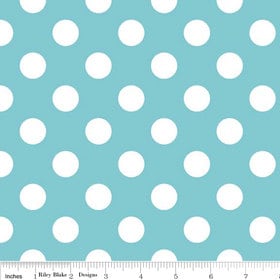 11" End of Bolt - CLEARANCE Aqua Medium Dots 3/4" Three Quarter inch - Riley Blake Designs - White Polka Dots - Quilting Cotton Fabric
