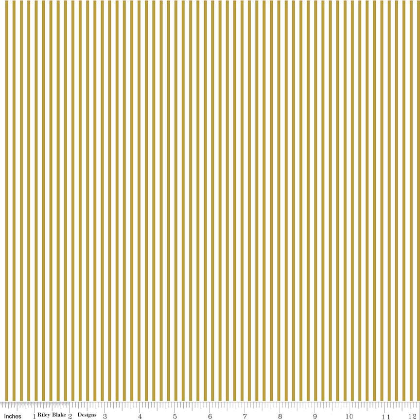 14" end of bolt - Small Stripe SPARKLE Gold by Riley Blake Designs - Metallic White Pin Stripe - Quilting Cotton Fabric