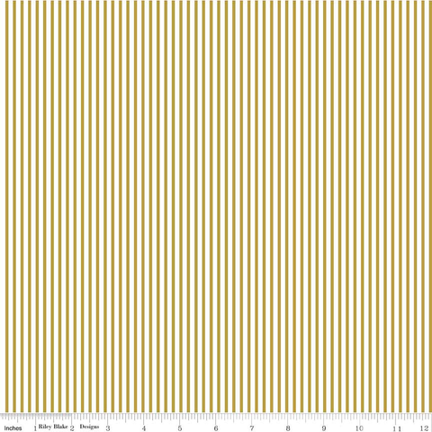 15" end of bolt - Small Stripe SPARKLE Gold by Riley Blake Designs - Metallic White Pin Stripe - Quilting Cotton Fabric