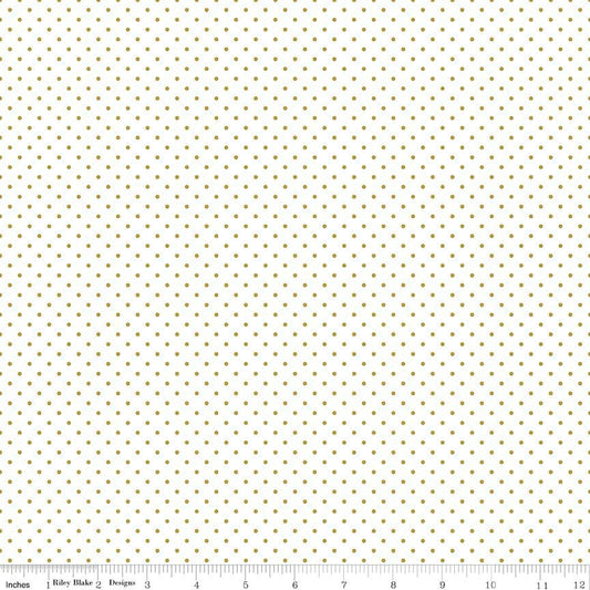 DEAL Gold SPARKLE Swiss Dot on White - Riley Blake Designs - Polka Dots Metallic - Quilting Cotton Fabric