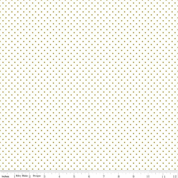 SALE Gold SPARKLE Swiss Dot on White by Riley Blake Designs - Polka Dots Metallic - Quilting Cotton Fabric