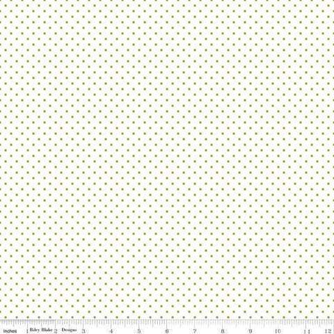 SALE Gold SPARKLE Swiss Dot on White by Riley Blake Designs - Polka Dots Metallic - Quilting Cotton Fabric