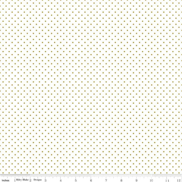 SALE Gold SPARKLE Swiss Dot on White by Riley Blake Designs - Polka Dots Metallic - Quilting Cotton Fabric