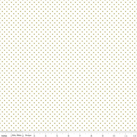 SALE Gold SPARKLE Swiss Dot on White by Riley Blake Designs - Polka Dots Metallic - Quilting Cotton Fabric
