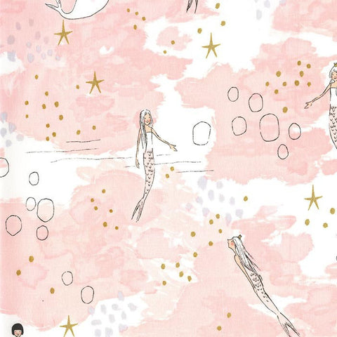 SALE Magic Mermaid Magic Blossom METALLIC by Sarah Jane for Michael Miller - Mermaids Pink - Quilting Cotton Fabric