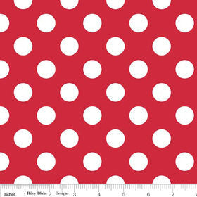 White Polka Dots on Red Medium 3/4" inch - Riley Blake Designs  - Quilting Cotton Fabric