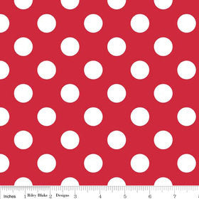 SALE White Polka Dots on Red Medium 3/4" inch - Riley Blake Designs  - Quilting Cotton Fabric