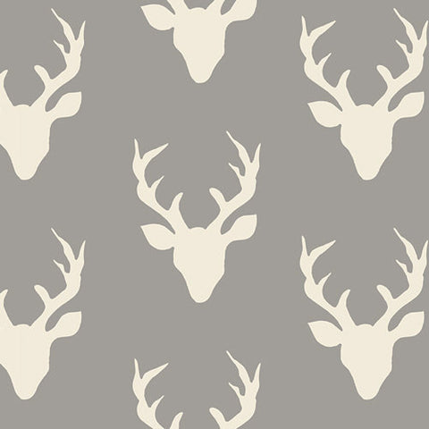 SALE Hello Bear Buck Forest Mist - Art Gallery - Gray Deer Head Antlers - Jersey KNIT cotton  fabric