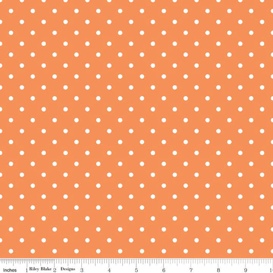 DEAL White Flat Swiss Dots on Orange Polka Dot Fabric - Riley Blake Quilting Cotton