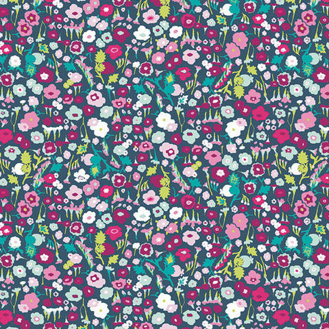 SALE Lavish Pretty Ditsy Dream by Art Gallery - Floral gray pink aqua - Jersey KNIT cotton  stretch fabric
