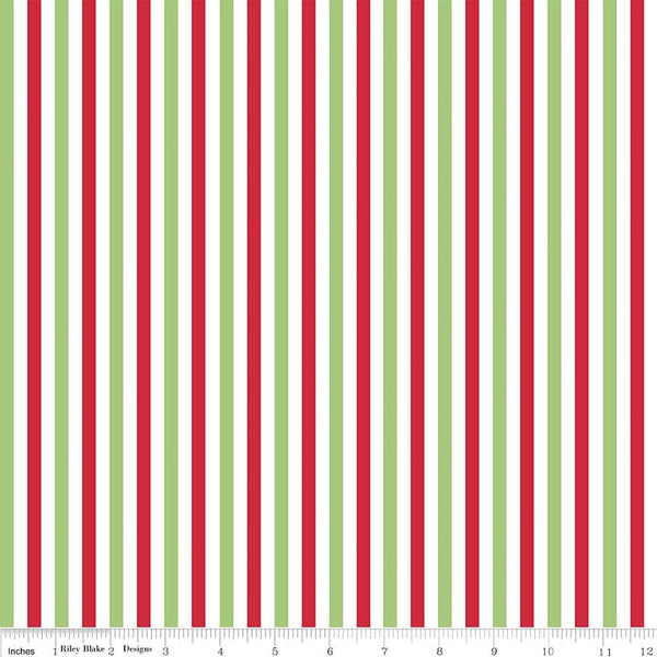 35" End of Bolt Piece - SALE Christmas 1/4 Quarter Inch Stripe - Riley Blake Designs - Red Green- Jersey KNIT cotton  stretch fabric