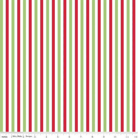 35" End of Bolt Piece - SALE Christmas 1/4 Quarter Inch Stripe - Riley Blake Designs - Red Green- Jersey KNIT cotton  stretch fabric