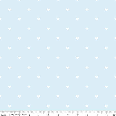 13" End of Bolt - SALE When Skies Are Gray Heart Blue White - Riley Blake Designs - Jersey KNIT cotton spandex stretch fabric