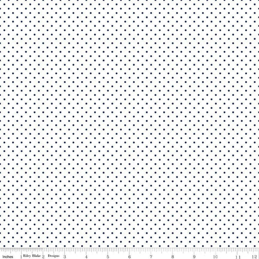 DEAL Navy Flat Swiss Dots on White - Riley Blake Designs - Blue Polka Dot - Quilting Cotton Fabric
