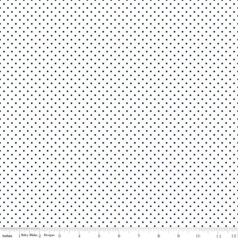 SALE Navy Flat Swiss Dots on White by Riley Blake Designs - Blue Polka Dot - Quilting Cotton Fabric
