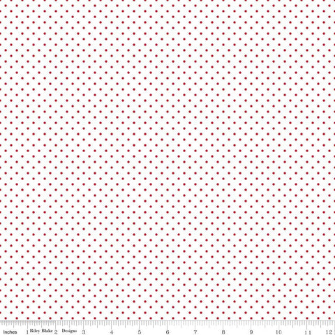 SALE Red Flat Swiss Dots on White by Riley Blake Designs - Polka Dot - Quilting Cotton Fabric