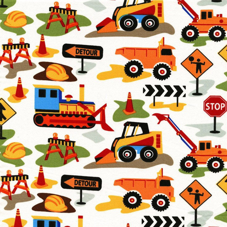 Tot Town Dig It White by Michael Miller - Construction Tot Town Dig It White by Michael Miller - Construction