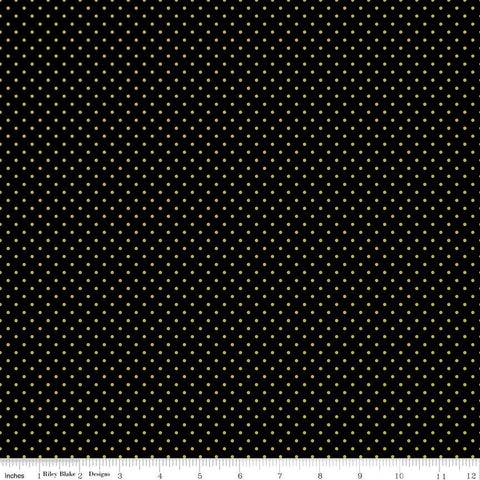 Gold SPARKLE Flat Swiss Dot on Black by Riley Blake Designs - Polka Dots Metallic - Quilting Cotton Fabric