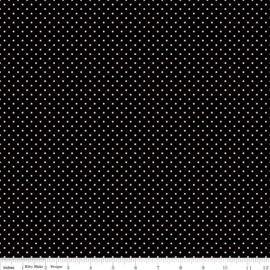 SALE Rose Gold SPARKLE Flat Swiss Dot on Black - Riley Blake Designs - Polka Dots Copper Metallic -Quilting Cotton Fabric-choose your cut