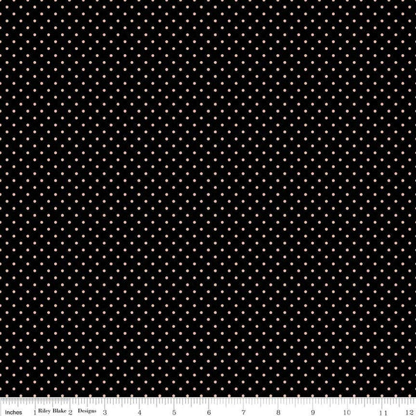 SALE Rose Gold SPARKLE Flat Swiss Dot on Black - Riley Blake Designs - Polka Dots Copper Metallic -Quilting Cotton Fabric-choose your cut