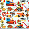 Tot Town Dig It White - Michael Miller - Construction Trucks Bulldozer Orange - Quilting Cotton Fabric - choose your cut