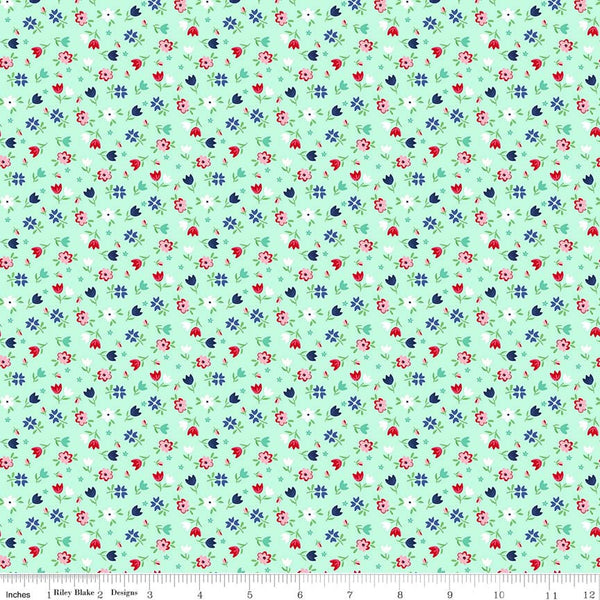 A Little Sweetness Floral Mint - Riley Blake Designs - Green Flowers - Jersey KNIT cotton stretch fabric