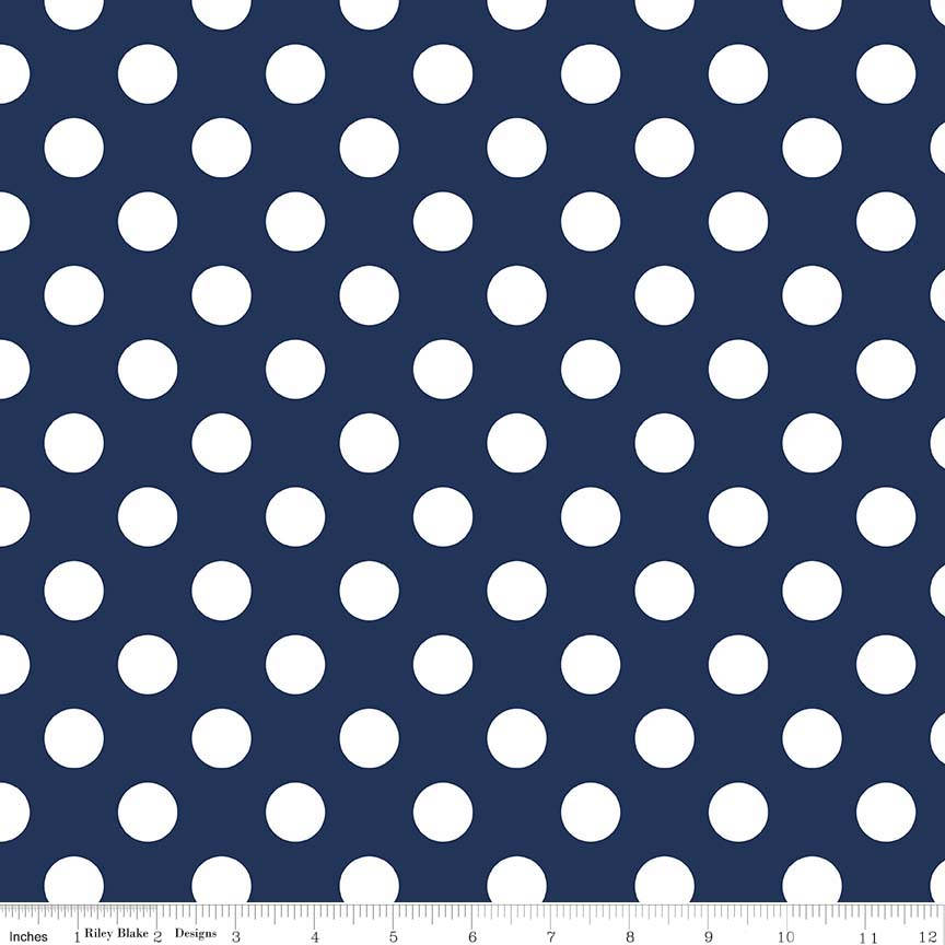 Navy Medium Dots 3/4" by Riley Blake Designs - White on Navy Blue - Quilting Cotton Fabric