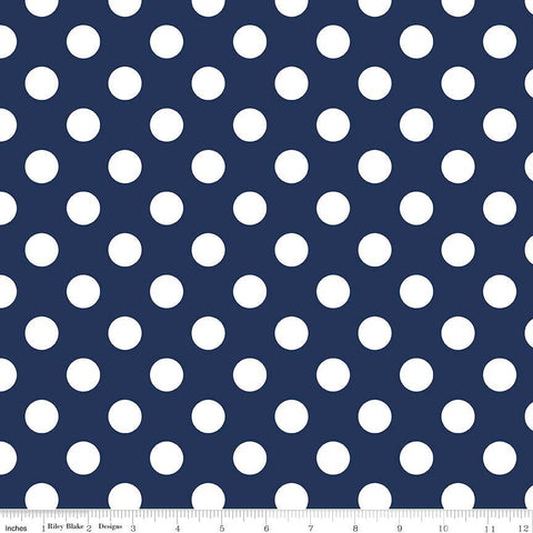 17" End of Bolt Piece - SALE Navy Medium Dots 3/4" by Riley Blake Designs - White on Navy Blue - Quilting Cotton Fabric